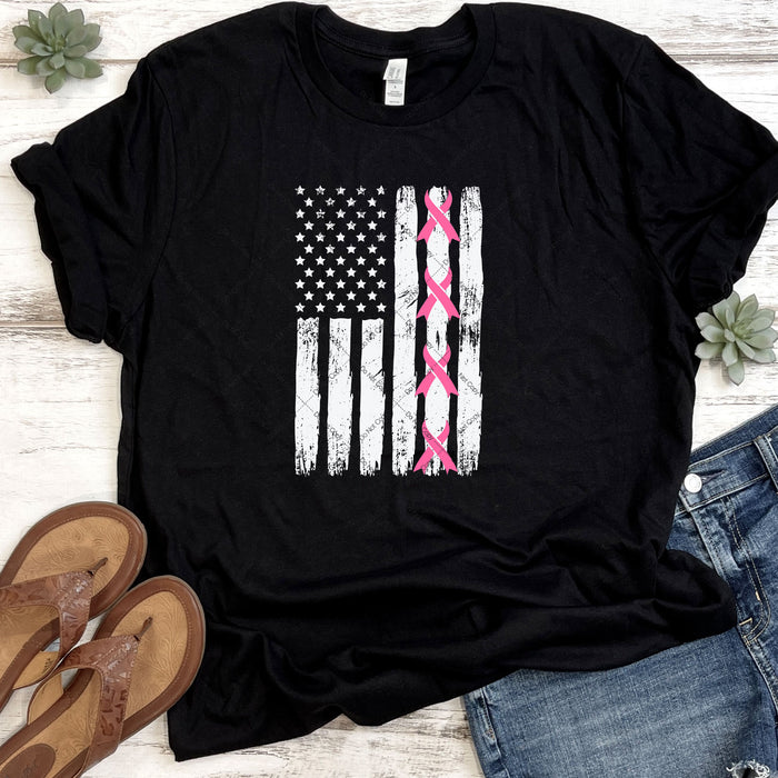 Pink Ribbon American Flag DTF