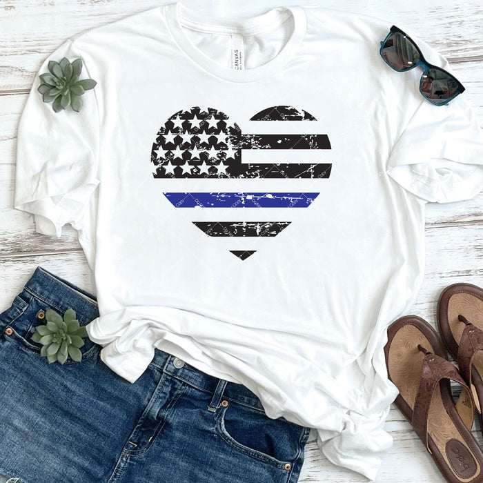 Thin Blue Line Heart DTF