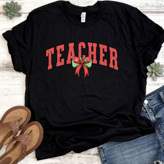 Teacher Christmas Bow DTF Transfer