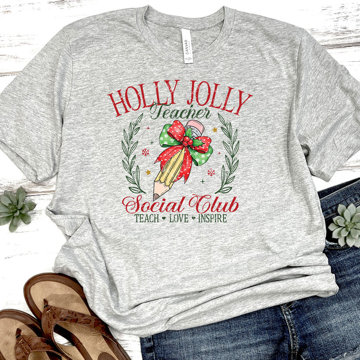 Holly Jolly Teacher Social Club Retro DTF Transfer