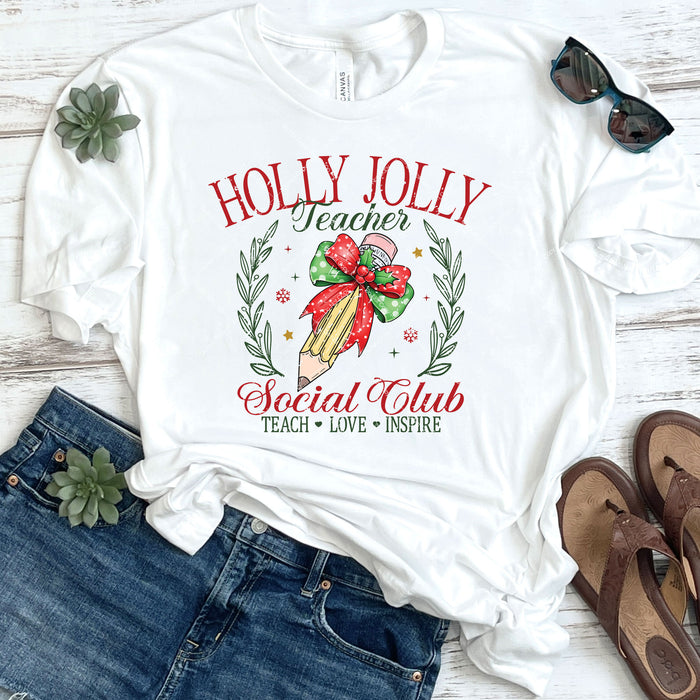 Holly Jolly Teacher Social Club Retro DTF Transfer