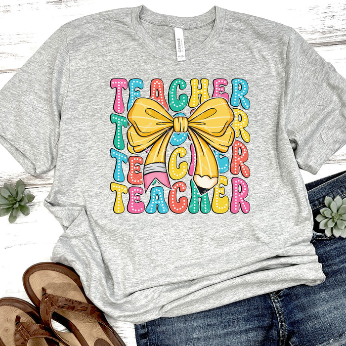 Yellow Pencil Bow Teacher DTF Transfer