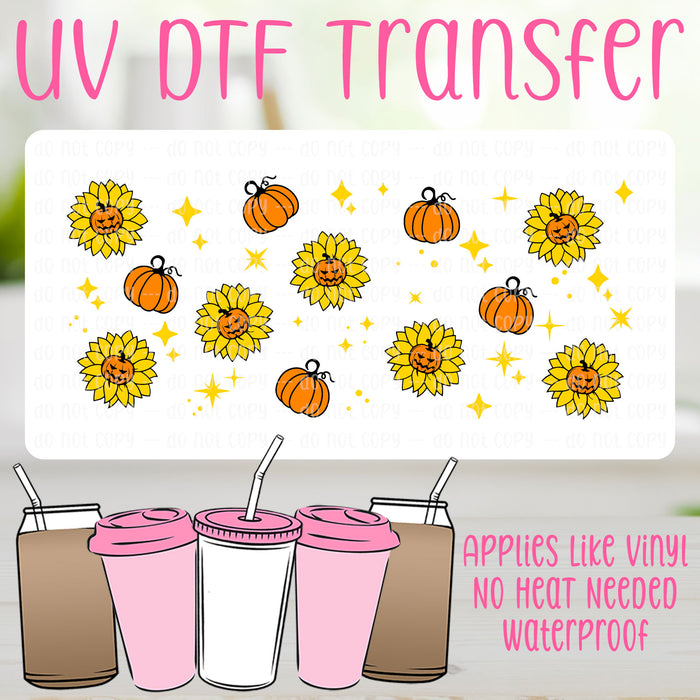 Pumpkin Sunflowers UV DTF Can Wrap