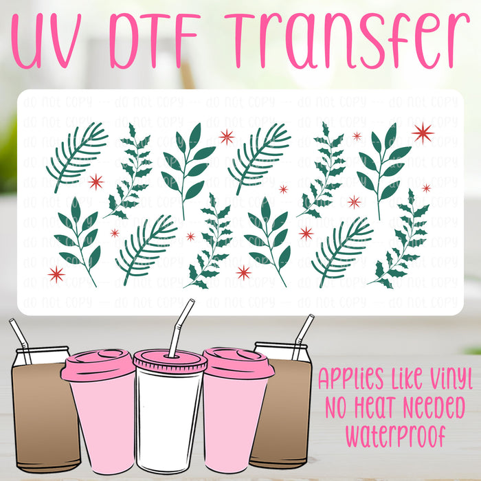 Christmas Leaves UV DTF Can Wrap