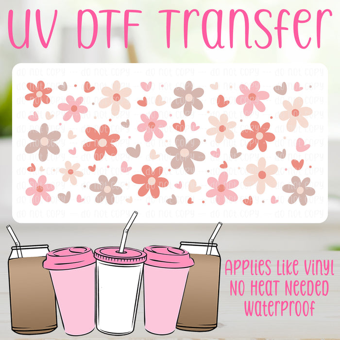 Pink Flower UV DTF Can Wrap