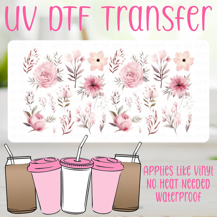 Boho pink flowers UV DTF Can Wrap