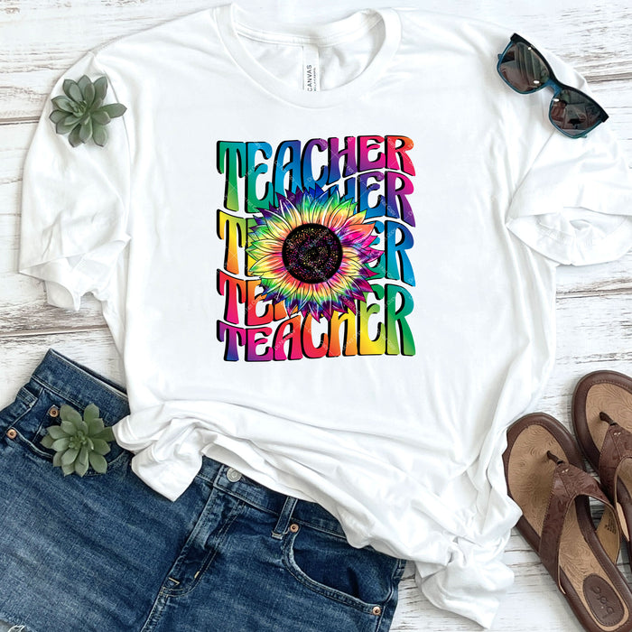 Tye Dye Teacher Sunflower DTF