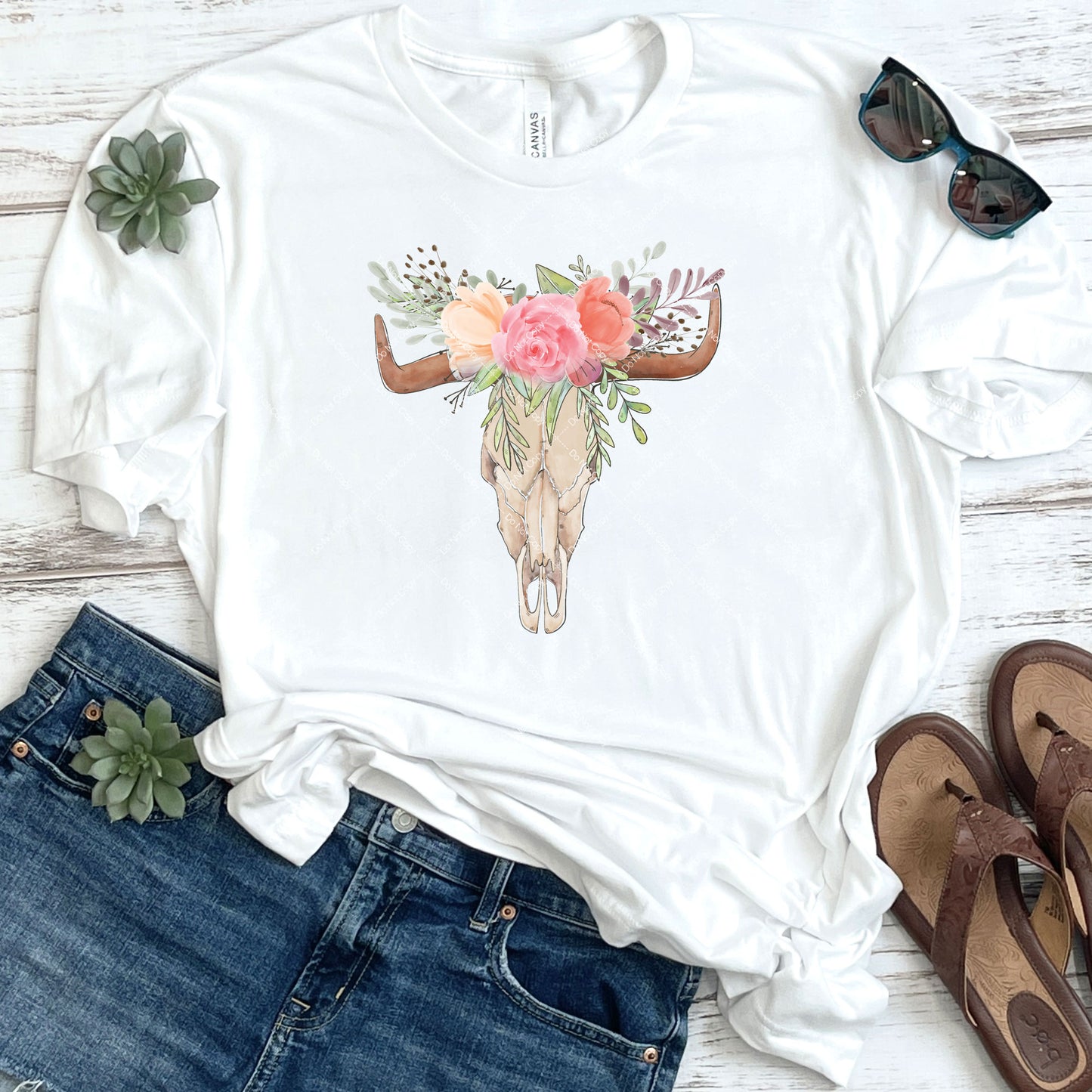 Floral Cow Skull DTF